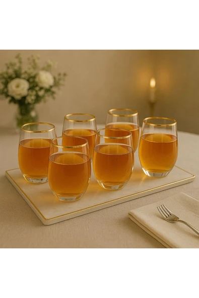 Kristal Su Bardak Altın Yaldızlı 360 ml 6 Adet - 4