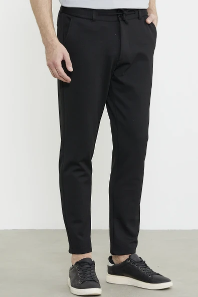Beli Lastikli Dar Paça Pantolon - Siyah - 5