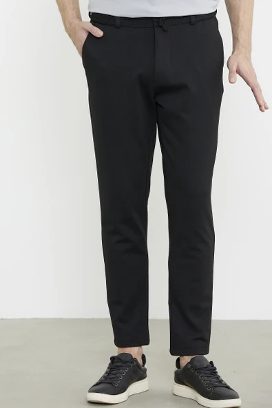 Beli Lastikli Dar Paça Pantolon - Siyah - 3