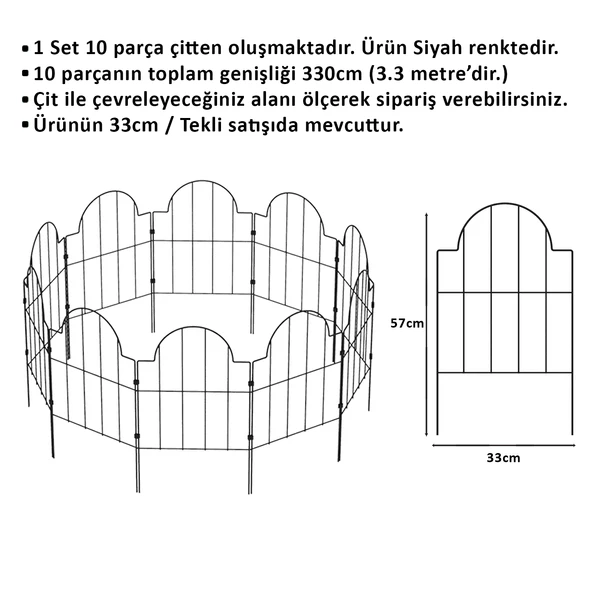 BAHÇE ÇİTİ 10'LU SET 330CM MODEL - 2 SİYAH - 2