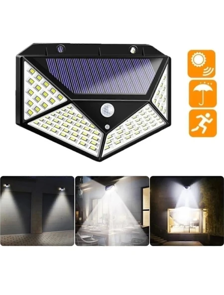 100 Led'li Solar Hareket Sensörlü Su Geçirmez Duvar Lambası