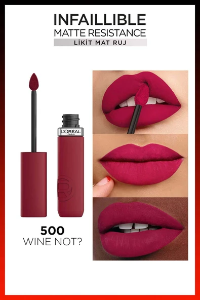 L'Oreal Paris Infaillible Matte Resistance Likit Mat Ruj - 500 Wine Not? 30144491 - 2