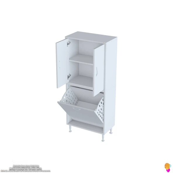 Modilayn İLKİM 60 x 138 x 32,5 cm' lik Kapak İçi Çift Raflı, Bir Akıllı Çamaşır Sepetli Dolap - Resim 5