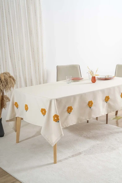 Rivaİstanbul Florita Sarı Punch İşlemeli Dertsiz Leke Tutmaz Masa Örtüsü 160x220 cm - Resim 2