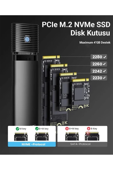 Orico Usb3.2 Gen2 10gbps Type-c M.2 Nvme Ssd Disk Kutusu Alüminyum Siyah - 6