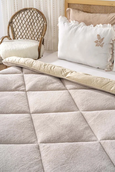 Bej Loura Tek Kişilik Çift Taraflı Lüx Wellsoft Yorgan 155x215 cm - 4