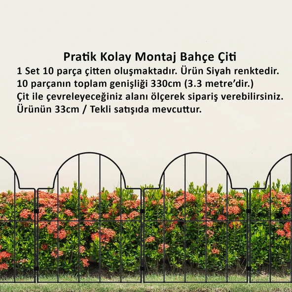 BAHÇE ÇİTİ 10'LU SET 330CM MODEL - 2 SİYAH