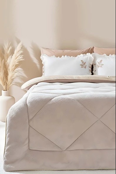 Bej Loura Tek Kişilik Çift Taraflı Lüx Wellsoft Yorgan 155x215 cm - 1