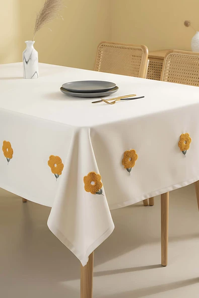 Rivaİstanbul Florita Sarı Punch İşlemeli Dertsiz Leke Tutmaz Masa Örtüsü 160x220 cm ürün görseli 1