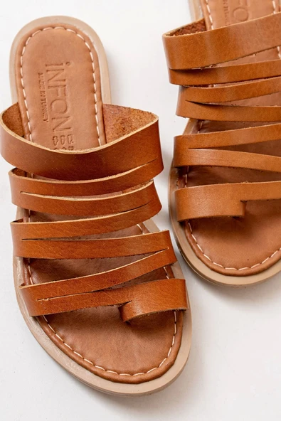 169-082 Taba Ortopedik Hakiki Deri Kadın Terlik - Resim 4