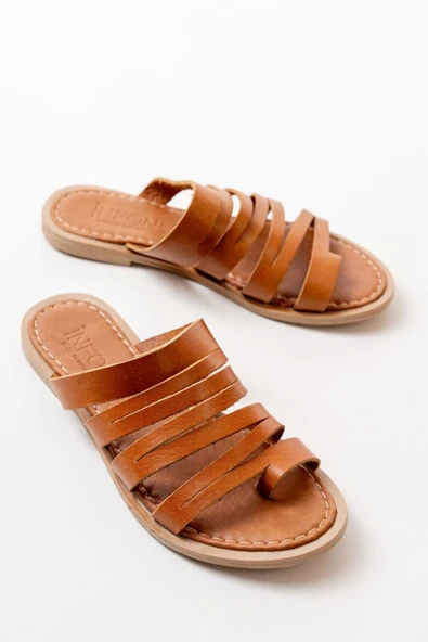 169-082 Taba Ortopedik Hakiki Deri Kadın Terlik - Resim 3