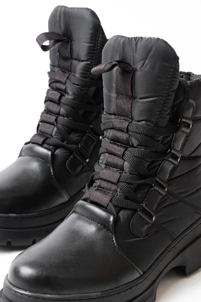 Asm-083 Siyah Bağcıklı Su Geçirmez Kadın Kar Botu - Resim 5