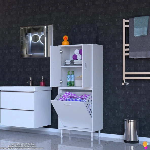 Modilayn İLKİM 55 x 138 x 32,5 cm' lik Kapak İçi Bir Raflı, Bir Akıllı Çamaşır Sepetli Dolap - Resim 2