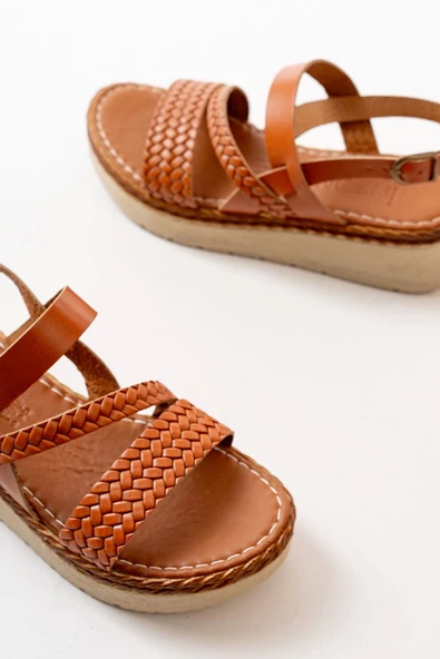 730-152 Taba Ortopedik Hakiki Deri Dolgu Kadın Sandalet - Resim 4