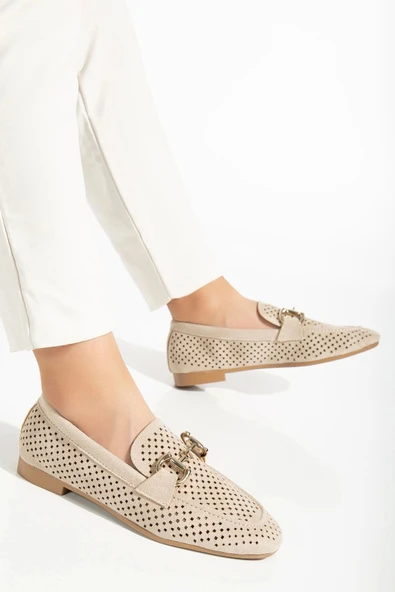 401 Bej Süet Delikli Günlük Kadın Babet ürün görseli