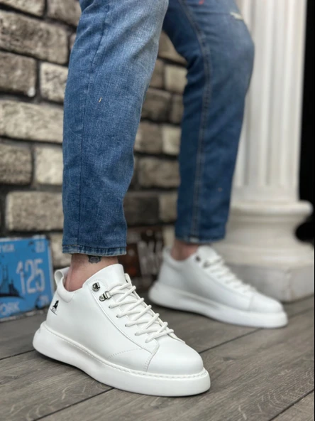 ET0331 Bağcıklı Erkek Yüksek Taban Beyaz Cilt  Spor Ayakkabı ürün görseli