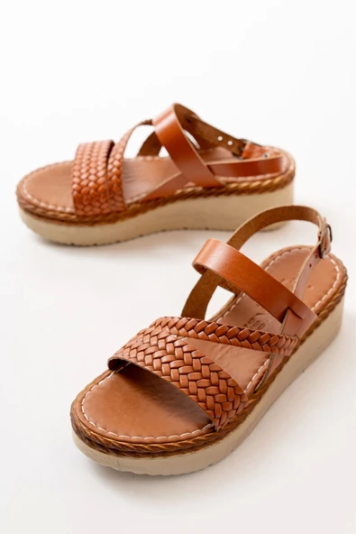 730-152 Taba Ortopedik Hakiki Deri Dolgu Kadın Sandalet - Resim 5