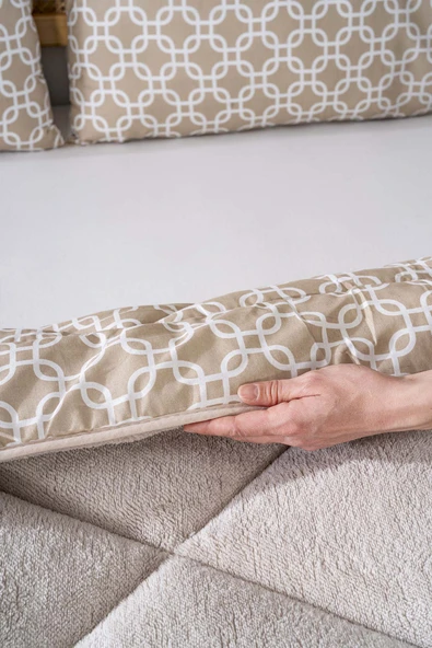 Bej Geometrik Loura Tek Kişilik Çift Taraflı Lüx Wellsoft Yorgan Seti 155x215 cm - 4