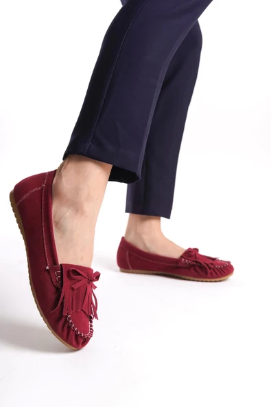 Ps-100 Bordo Süet Püsküllü Günlük Kadın Babet - Resim 3