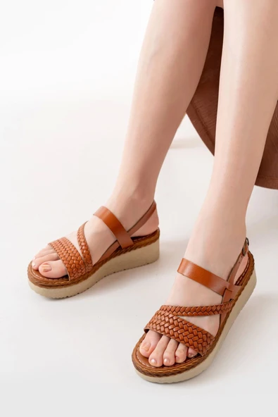 730-152 Taba Ortopedik Hakiki Deri Dolgu Kadın Sandalet - Resim 3