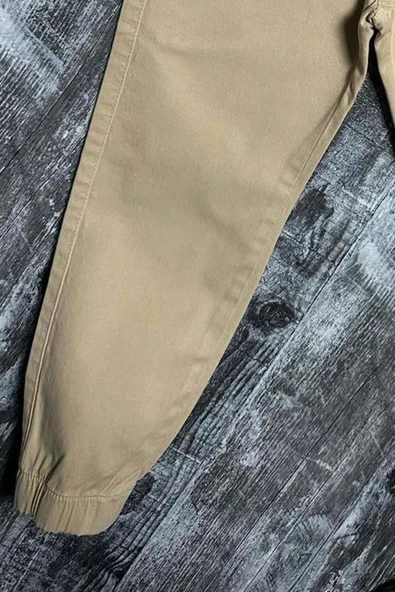 Erkek Çocuk Beli Lastikli İp Detaylı Gabardin Jogger Krem Kot Pantolon - 3