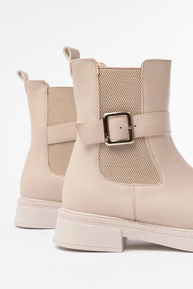 02-2004 Bej Toka Aksesuarlı Lastikli Günlük Kadın Bot - Resim 5