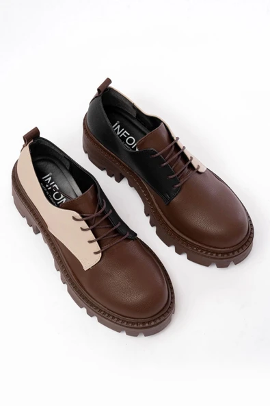 868-754 Kahverengi Garni Bağcıklı Günlük Yüksek Tabanlı Loafer Ayakkabı - 3