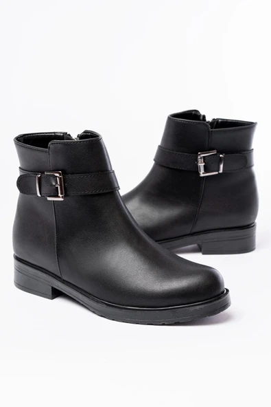 165-204/1 Siyah Toka Aksesuarlı Fermuarlı Günlük Kadın Bot - Resim 3