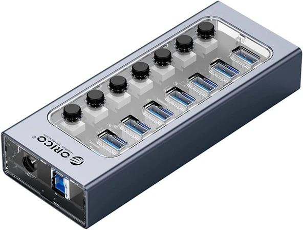 Orıco Usb3.0 Alüminyum 7 Portlu Anahtarlı USB Çoklayıcı Hub Şeffaf