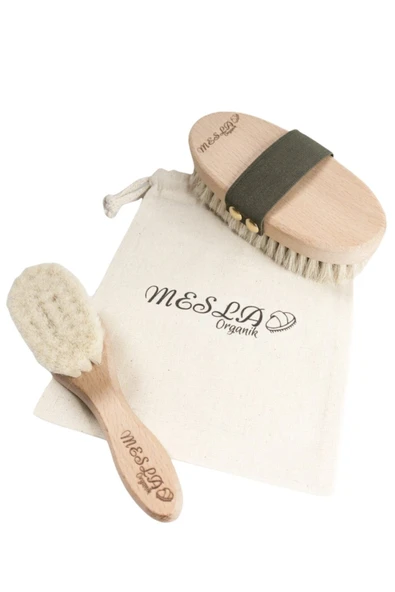 Mesla Organik Doğal Keçi Kılı Yumuşak Bebek Tarağı Ve %100 Doğal At Kılı Selülit Fırçası, Anne Bebek Seti - 4
