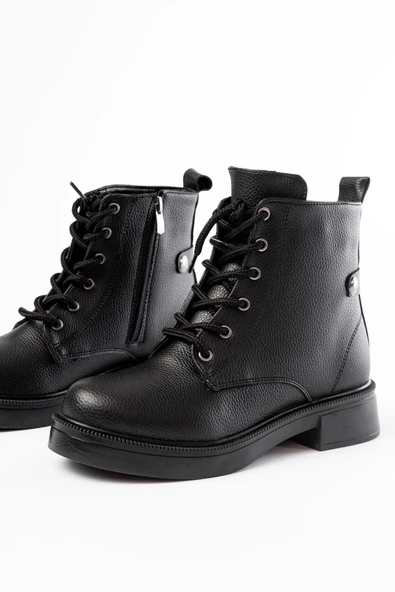 02-2003 Siyah Galata Bağcıklı Fermuarlı Günlük Kadın Bot - Resim 4