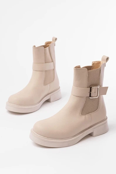 02-2004 Bej Toka Aksesuarlı Lastikli Günlük Kadın Bot - Resim 3