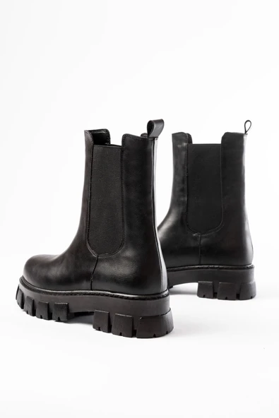 Fz-299 Siyah Yüksek Tabanlı Lastikli Günlük Kadın Bot - Resim 4