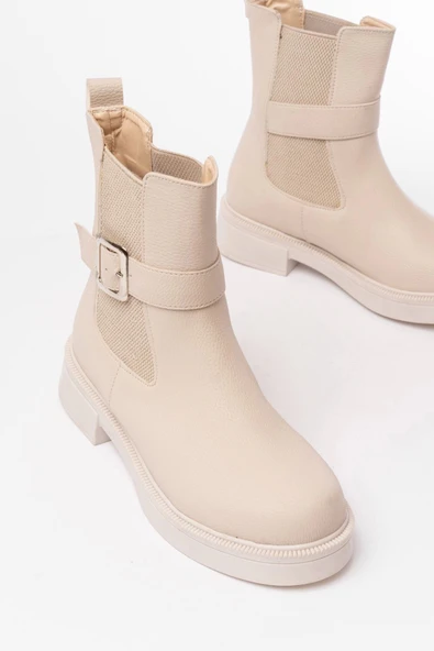 02-2004 Bej Toka Aksesuarlı Lastikli Günlük Kadın Bot - Resim 4