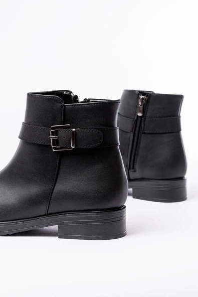 165-204/1 Siyah Toka Aksesuarlı Fermuarlı Günlük Kadın Bot - Resim 5