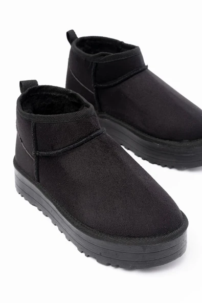 Ndr-2850 Siyah Süet İçi Kürklü Kışlık Kapalı Burun Kadın Günlük Terlik - Resim 3