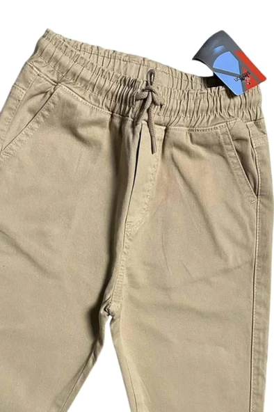 Erkek Çocuk Beli Lastikli İp Detaylı Gabardin Jogger Krem Kot Pantolon - 6