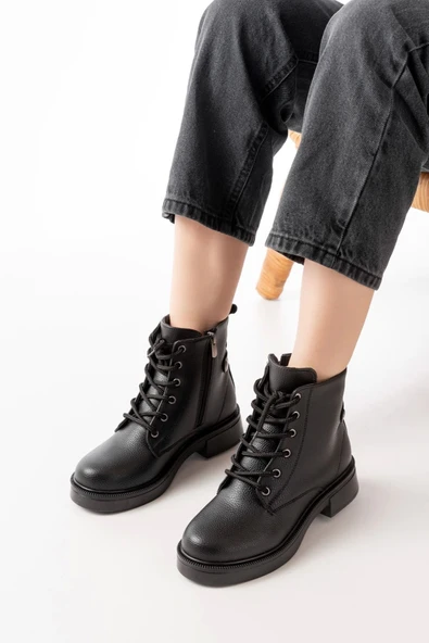 02-2003 Siyah Galata Bağcıklı Fermuarlı Günlük Kadın Bot - Resim 2