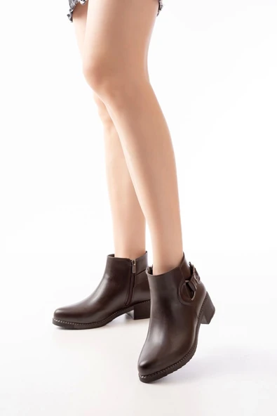 270-3030 Kahverengi Toka Aksesuarlı Fermuarlı Günlük Kadın Bot ürün görseli 1