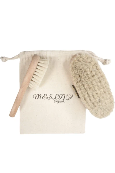 Mesla Organik Doğal Keçi Kılı Yumuşak Bebek Tarağı Ve %100 Doğal At Kılı Selülit Fırçası, Anne Bebek Seti - 3