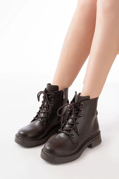 02-2003 Kahve Cilt Bağcıklı Fermuarlı Günlük Kadın Bot ürün görseli