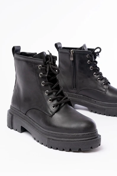 812-296 Siyah Bağcıklı Fermuarlı Günlük Kadın Bot - Resim 5