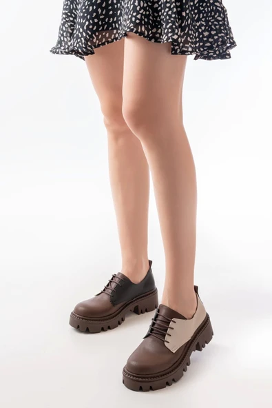 868-754 Kahverengi Garni Bağcıklı Günlük Yüksek Tabanlı Loafer Ayakkabı - 2