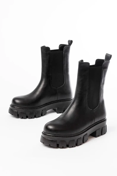 Fz-299 Siyah Yüksek Tabanlı Lastikli Günlük Kadın Bot - Resim 5