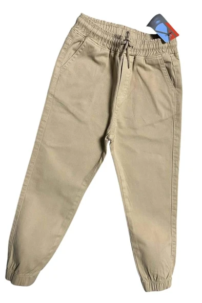 Erkek Çocuk Beli Lastikli İp Detaylı Gabardin Jogger Krem Kot Pantolon - 5