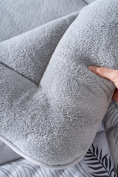 Rivaİstanbul Gri Yaprak Loura Tek Kişilik Çift Taraflı Lüx Wellsoft Yorgan Seti 155x215 cm - Resim 6