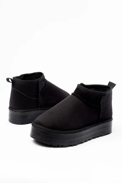 Ndr-2850 Siyah Süet İçi Kürklü Kışlık Kapalı Burun Kadın Günlük Terlik - Resim 5