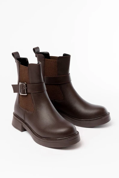 02-2004 Kahverengi Toka Aksesuarlı Lastikli Günlük Kadın Bot - Resim 4