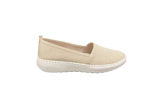 Punto 302103Z Rahat Keten Kumaş Şık Dikişli Günlük Kadın Babet Ayakkabı - 5