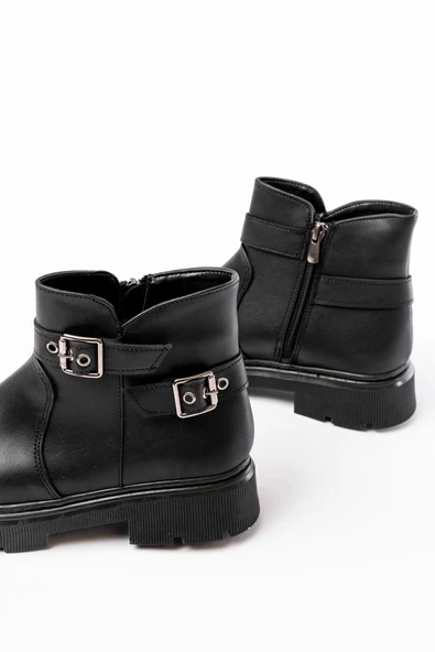 508-3037 Siyah Toka Aksesuarlı Fermuarlı  Günlük Kadın Bot - Resim 5